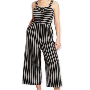 Black and white cropped striped jumpsuit
